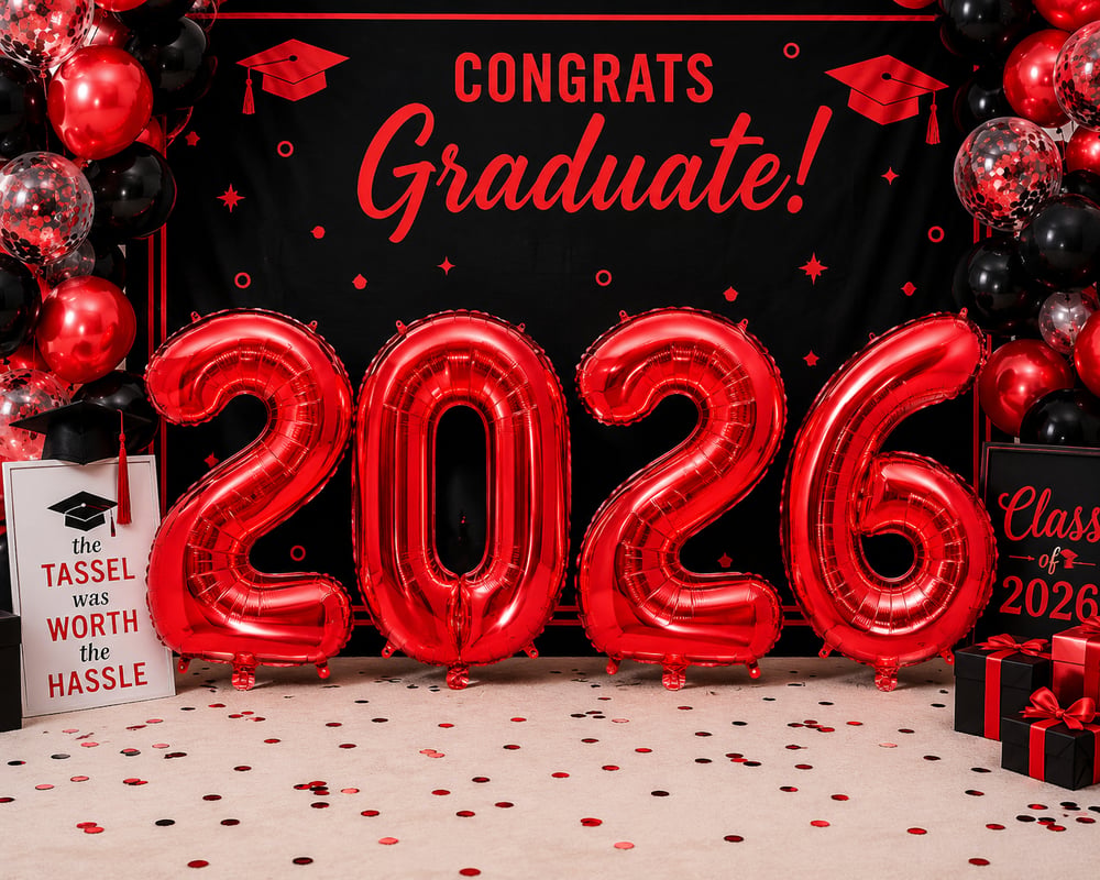 Folyo Balon Mezuniyet 2026 Kırmızı set 40 inç 100 cm 4 rakam
