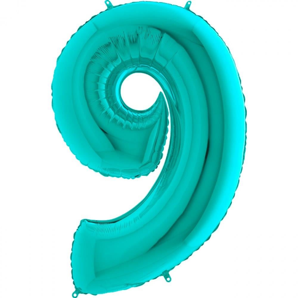 Folyo Balon Rakam Grabo 9 rakamı Tiffany - Turkuaz Renkli 40 inç 100 cm Yaş Balonu Helyumla şişebilen 