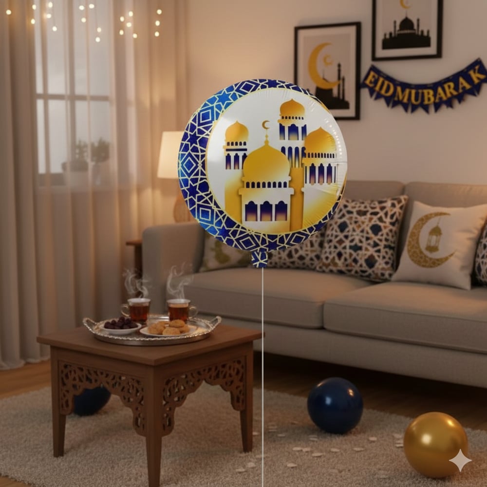 Folyo Balon Ramazan Kubbeli Hilal Figürlü Mavi 45cm