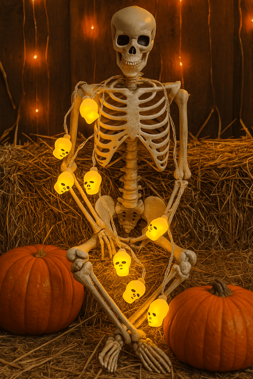 Halloween Cadılar Bayramı Led Işık Kuru Kafa Figür 2m 5cm lik 10lu pilli Parti Aksesuarı