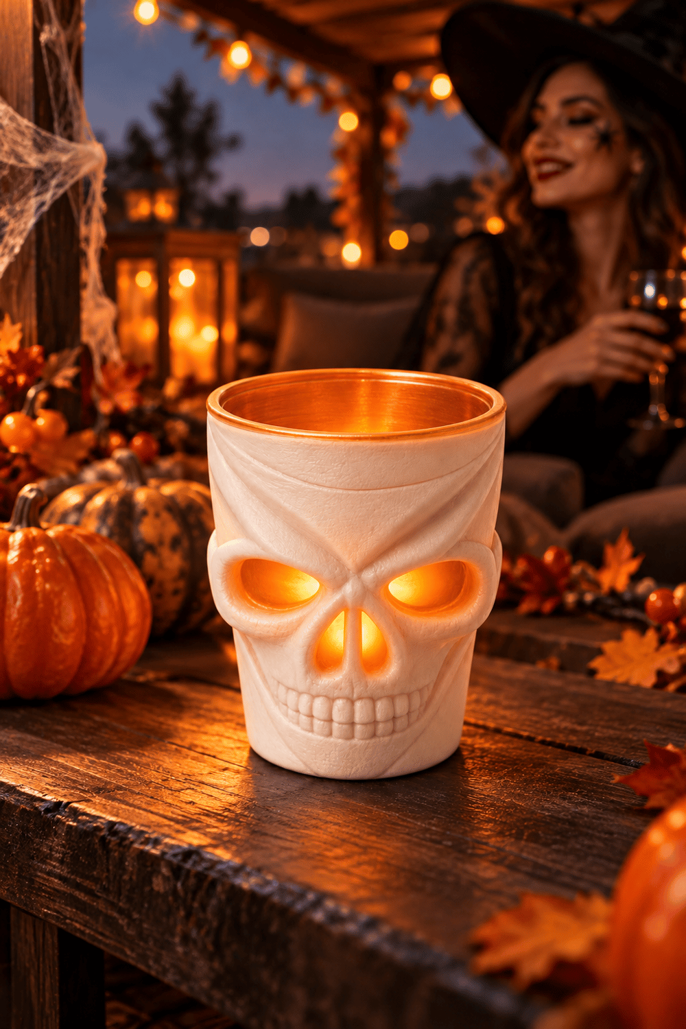 Halloween Cadılar Bayramı LED Işıklı Kuru Kafa Bardak 7 cm Beyaz Kafatası Ev ve Parti Dekoru