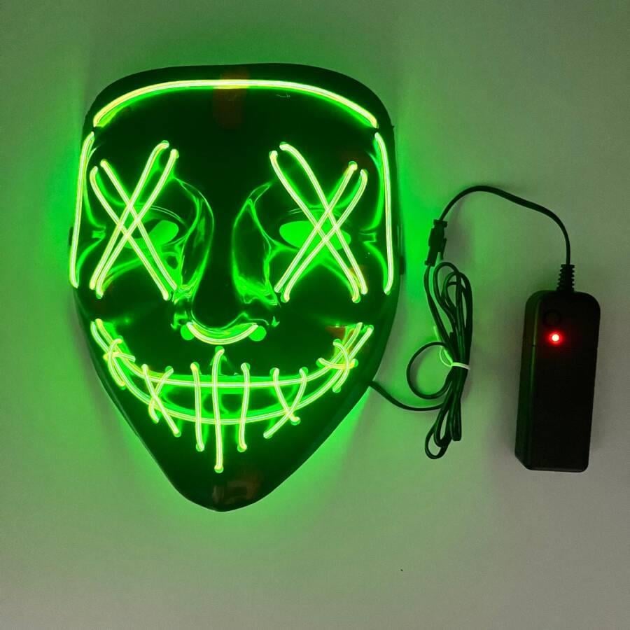 Halloween Cadılar Bayramı Maske Vendetta Neon Açık Yeşil Işıklı Parti Maskesi
