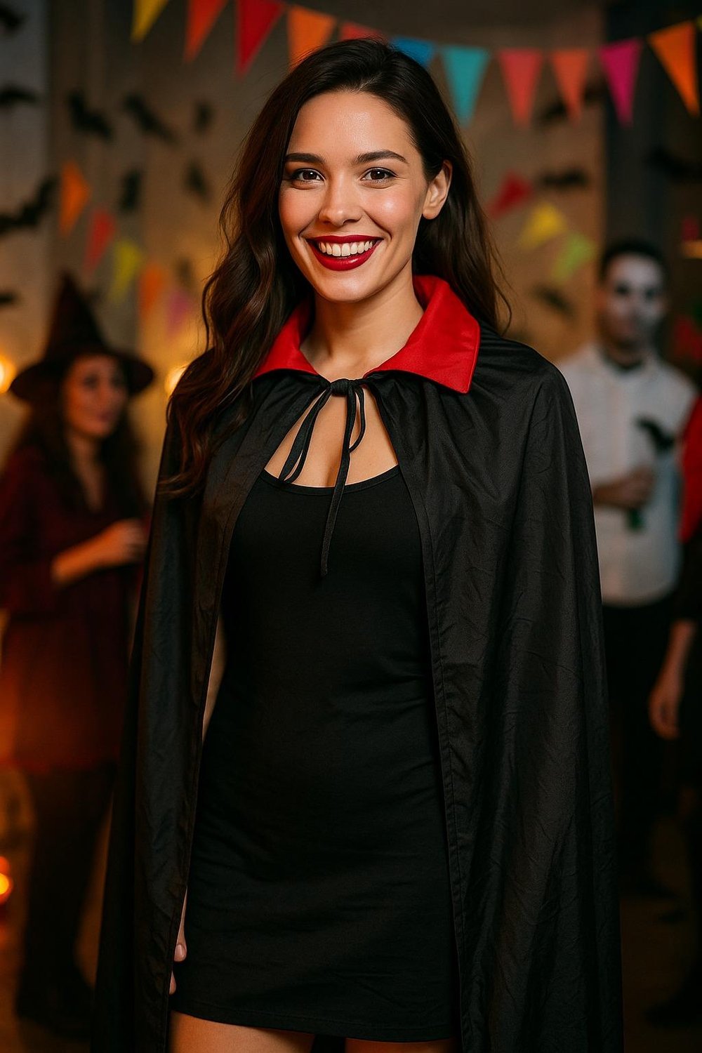 Halloween Cadılar Bayramı Pelerin 150cm inçe şifon Kırmızı-Siyah Korku Kostümü Vampir Pelerin