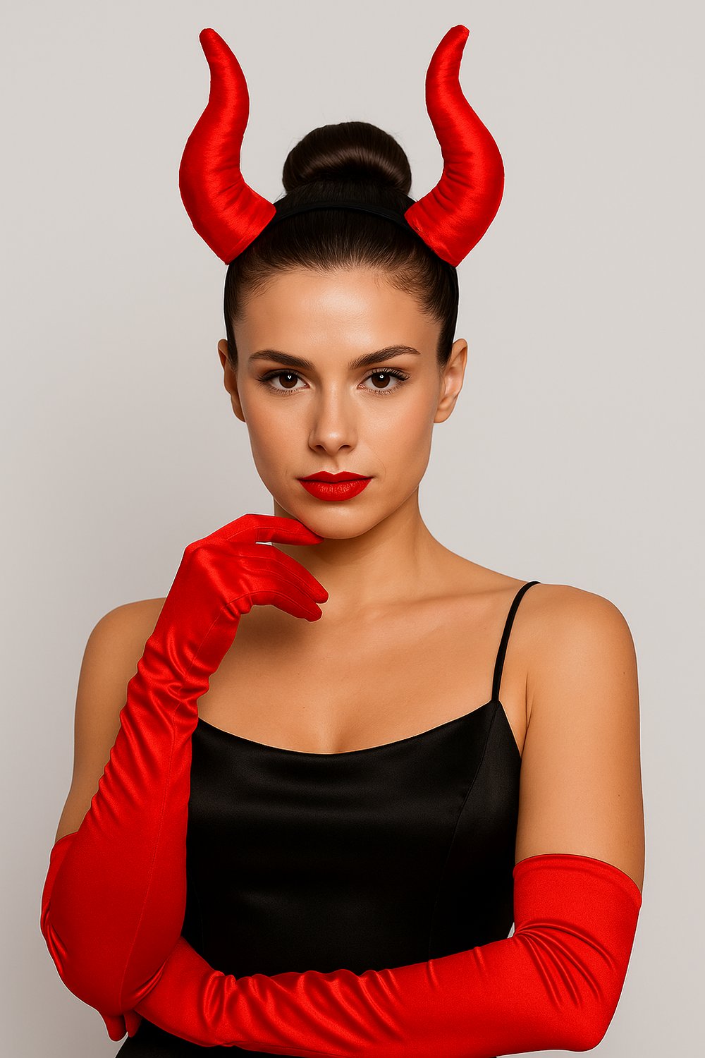 Halloween Cadılar Bayramı Taç Malefiz Kırmızı Çift Boynu Parti Kostümü Maleficent Taç