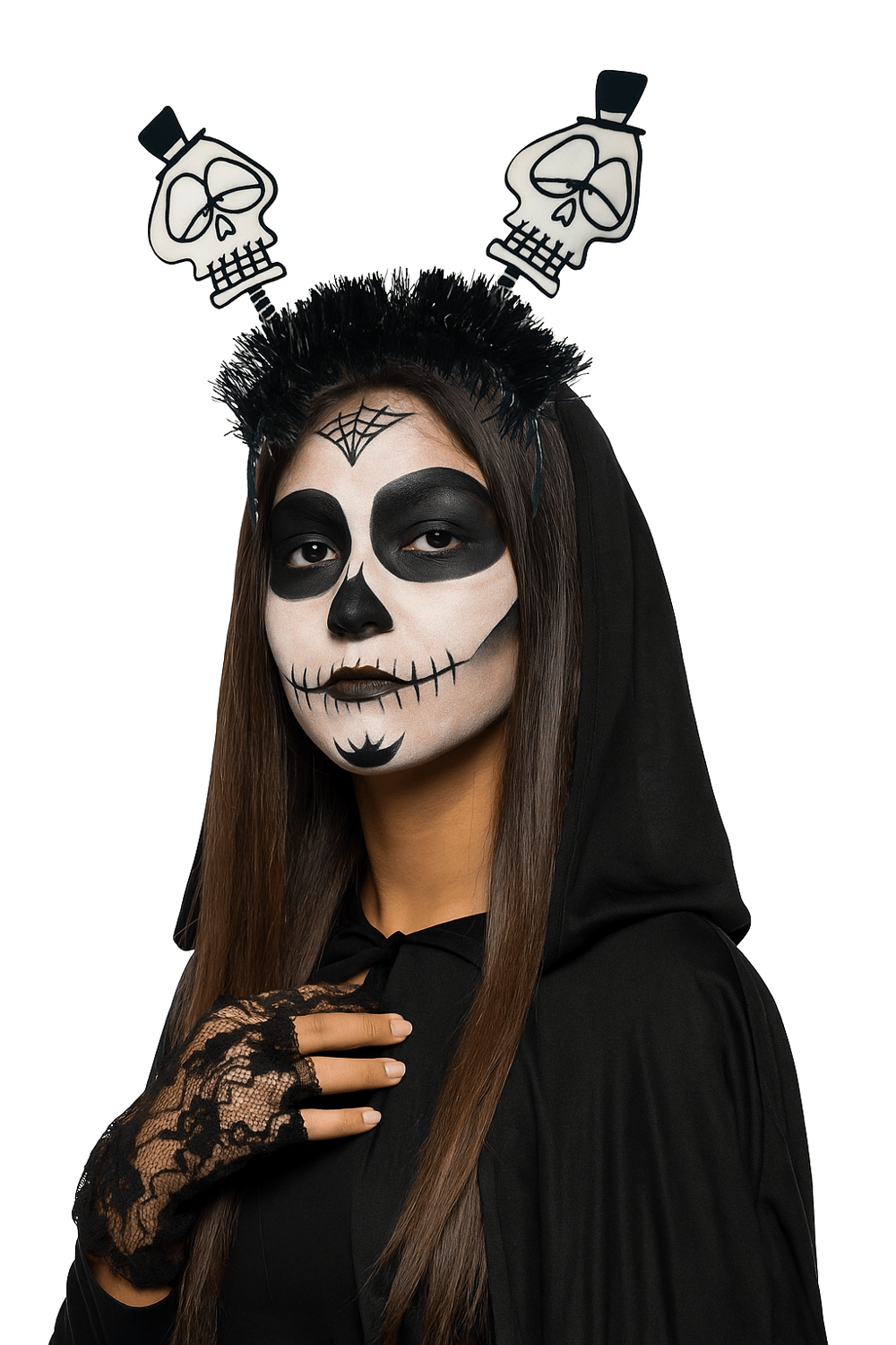 Halloween Cadılar Bayramı Taç Şapkalı Simli Kurukafa İskelet Korku Aksesuarı