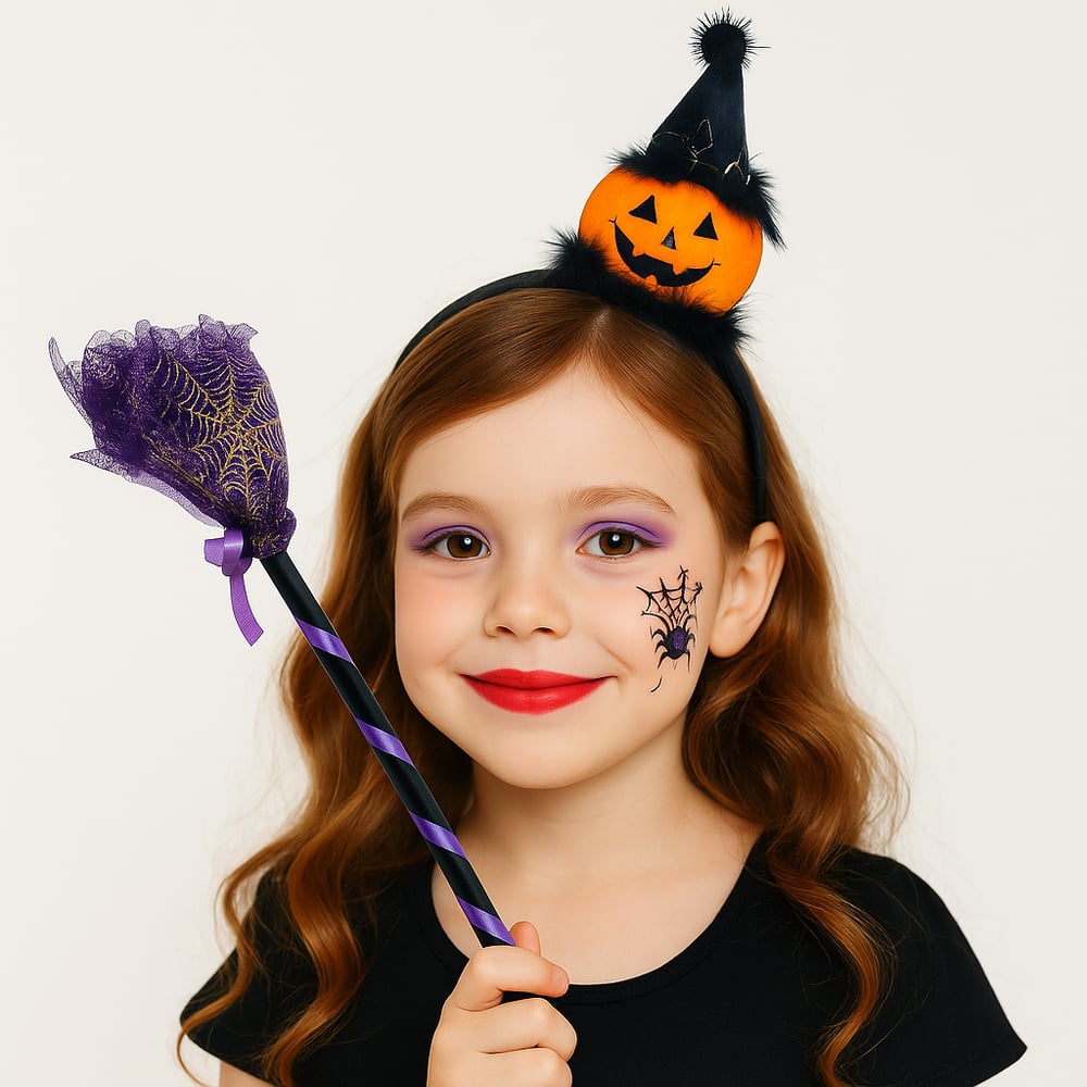 Halloween Cadılar Bayramına Özel Taç Balkabağı Üstüne Ponponlu Şapkalı Lüks Taç Parti Aksesuarı