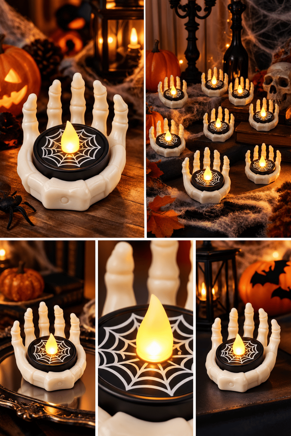 Halloween Işık Led beyaz iskelet el, siyah örümcek ağı desenli model