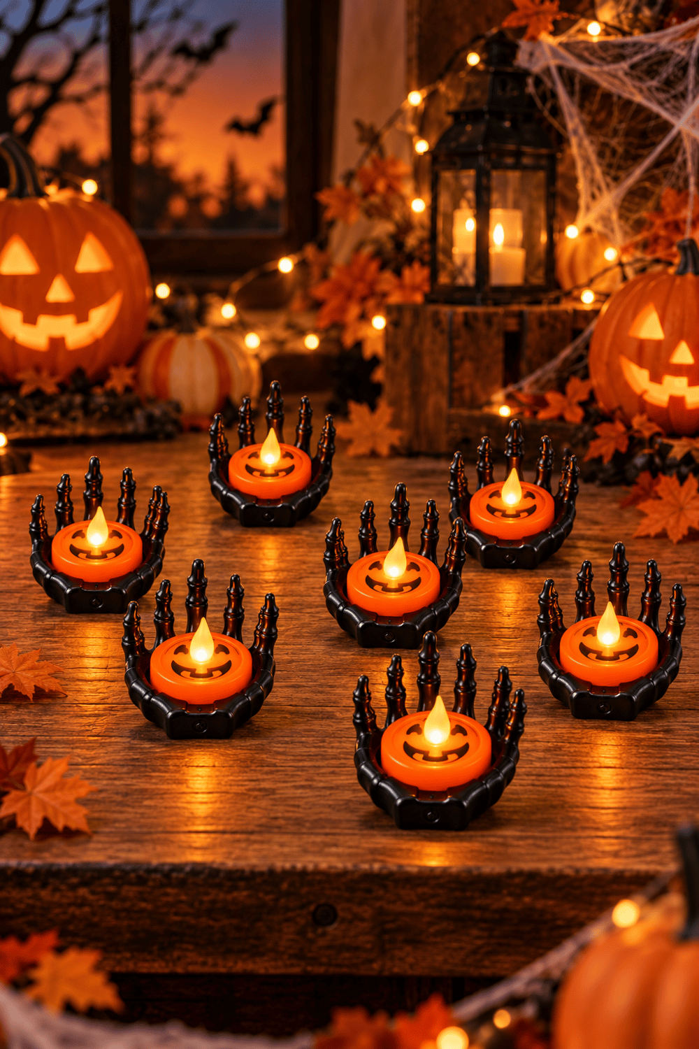 Halloween Işık Led İskelet siyah el, turuncu balkabağı desenli