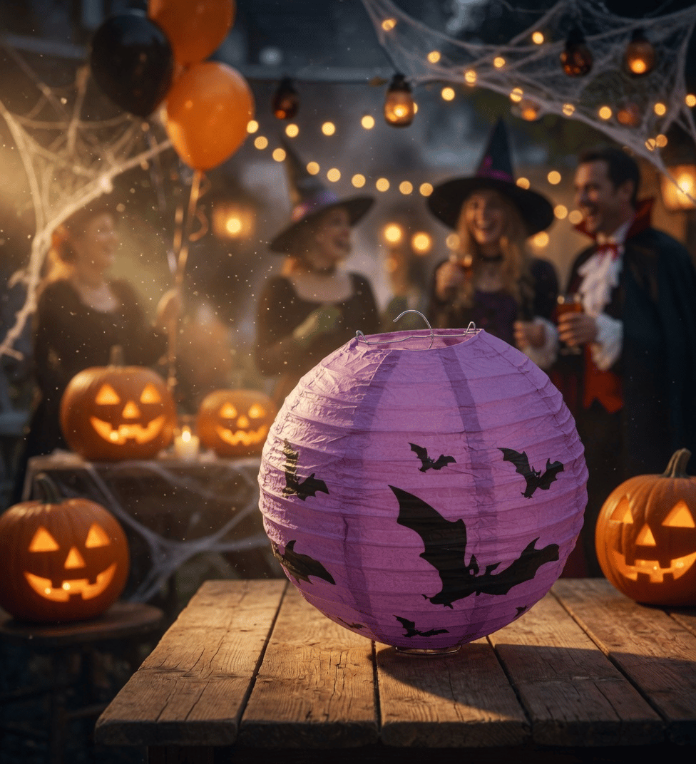 Halloween Japon Feneri 30 cm mor üstü yarasa