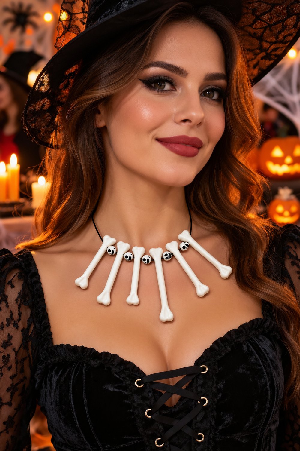 Halloween Kemik Kolye Kuru Kafa Boncuklu Beyaz