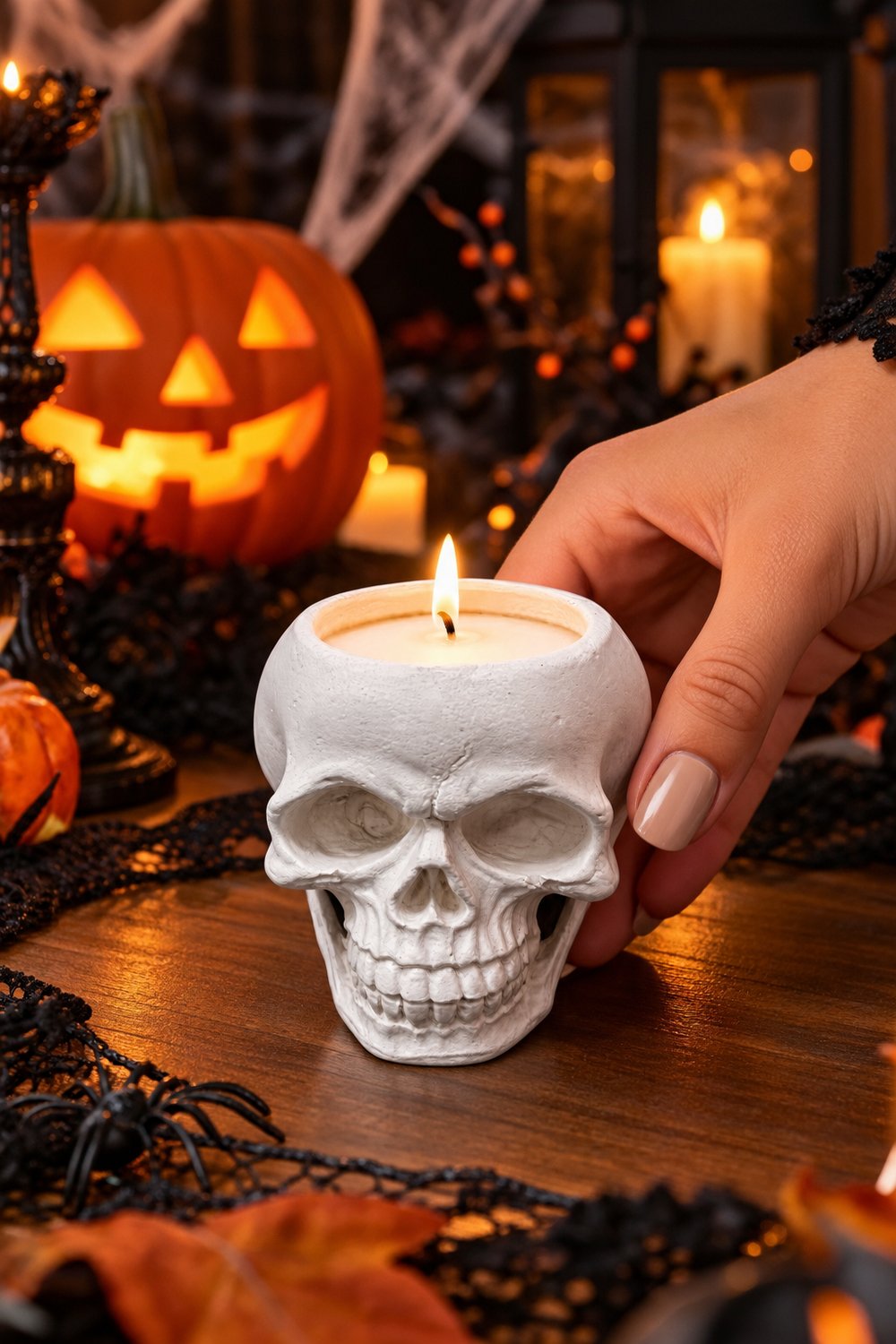 Halloween Kuru Kafa Mumluk  Kafatası Mum 8cm x 6.5cm Cadılar Bayramı