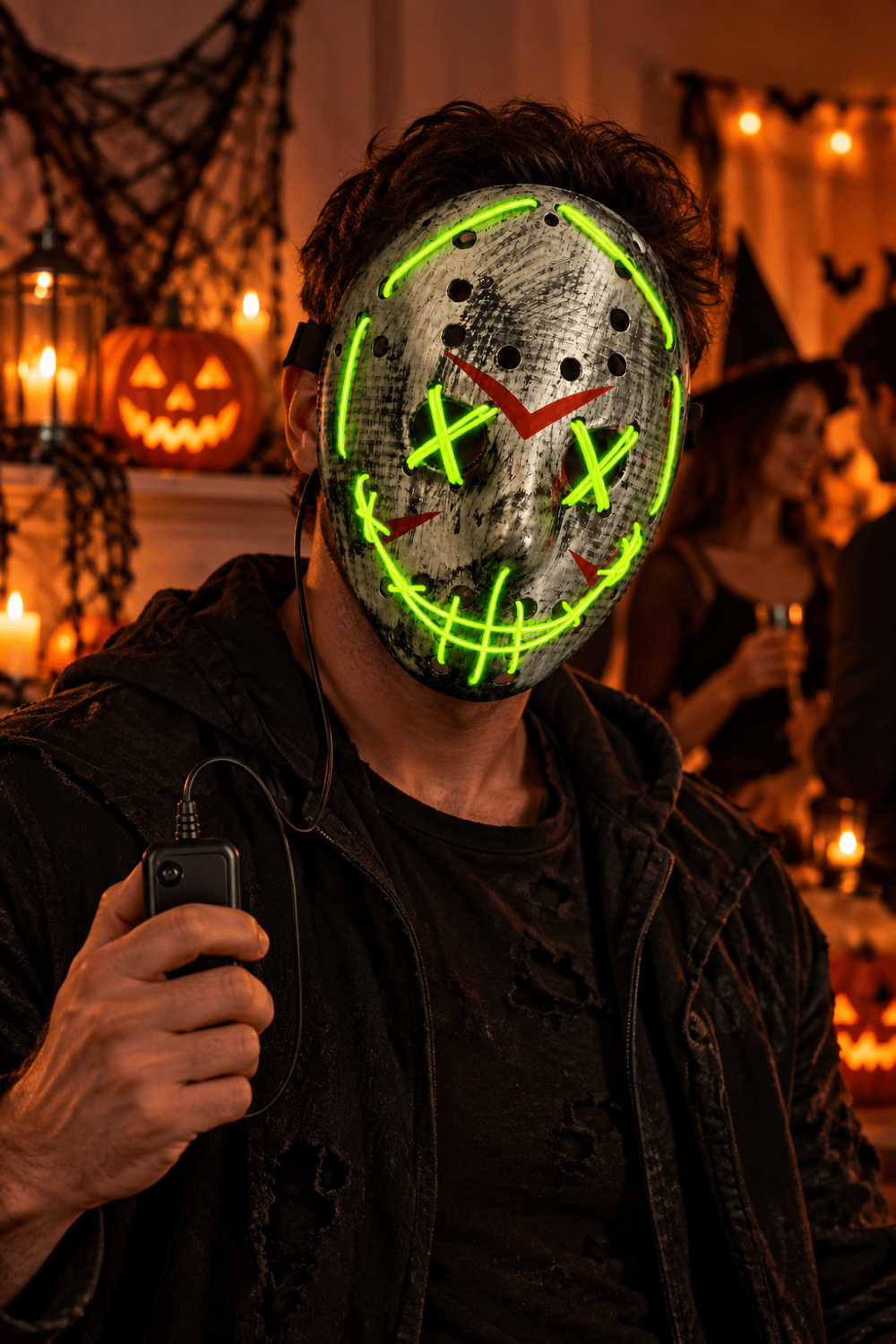 Halloween Maske Fosforlu YEŞİL Işıklı 25CM