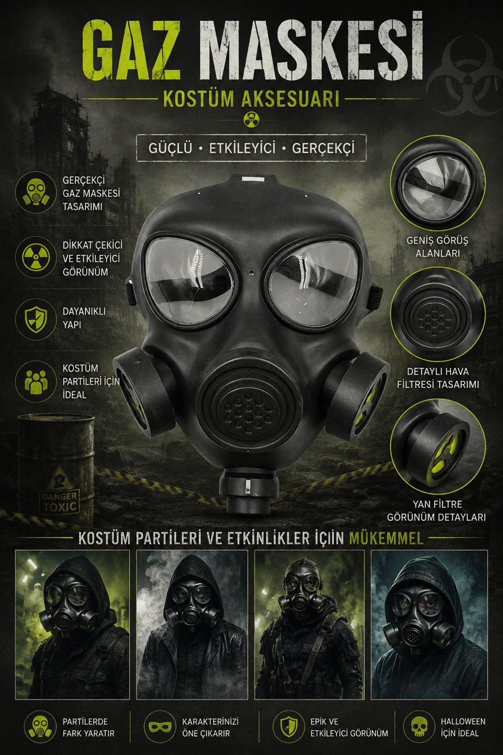 Halloween Maske Plastik Gaz Maskesi