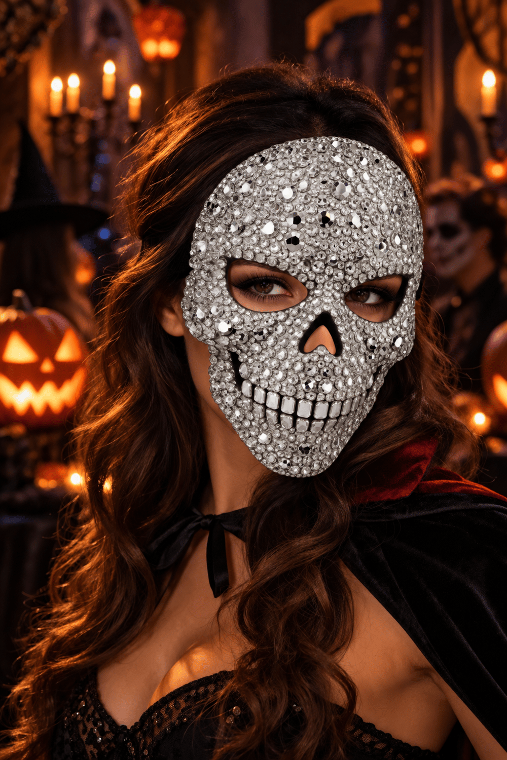 Halloween Taşlı Lüx Kuru Kafa Maskesi Cadılar Bayramı