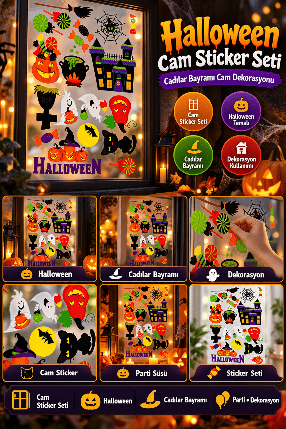 Hallowen Cam stickers Cadılar Bayramı Cam Sticker Seti