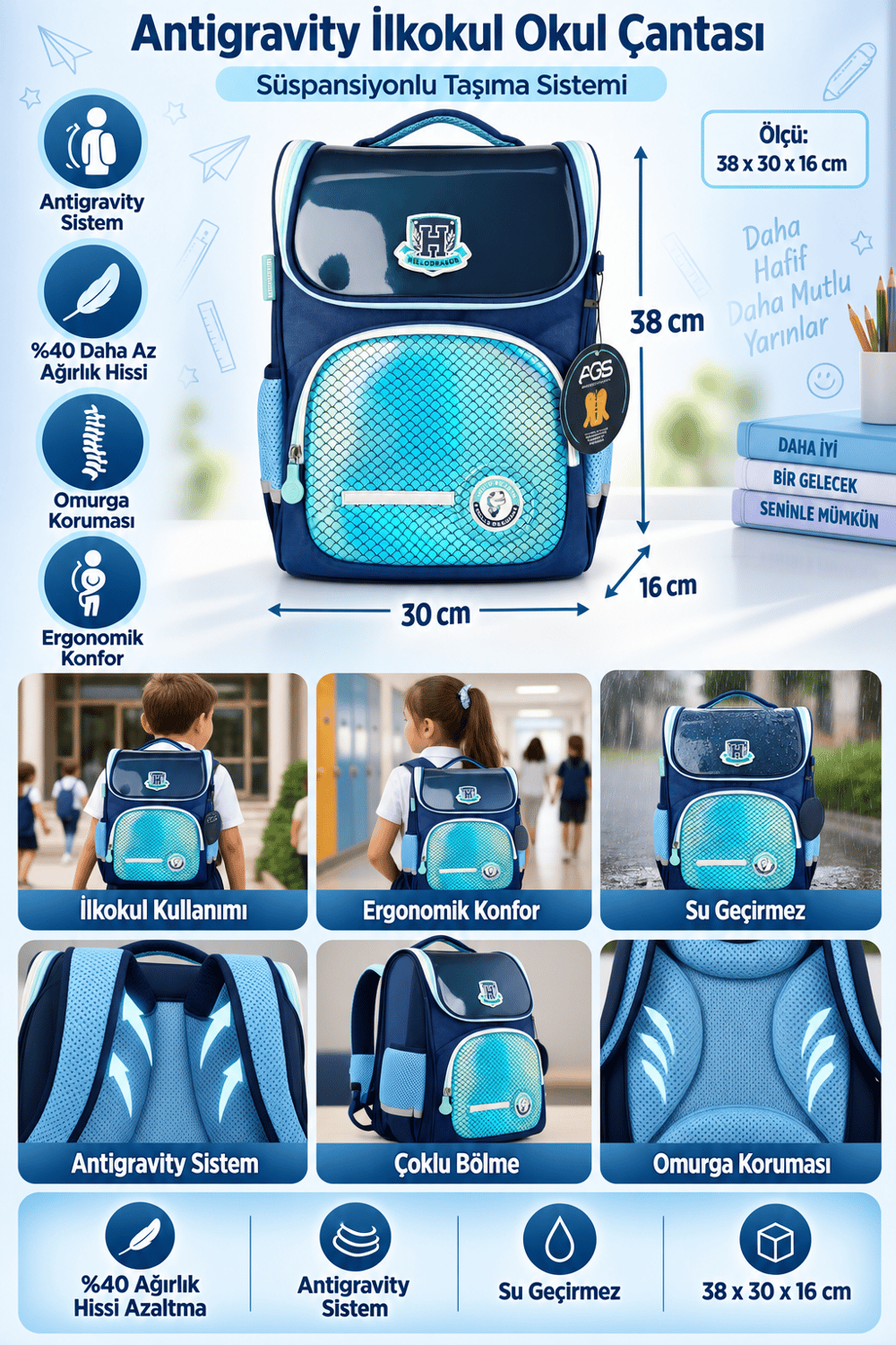 Hello Dragon Okul Çantası Mod 5 Light Blue CN0009