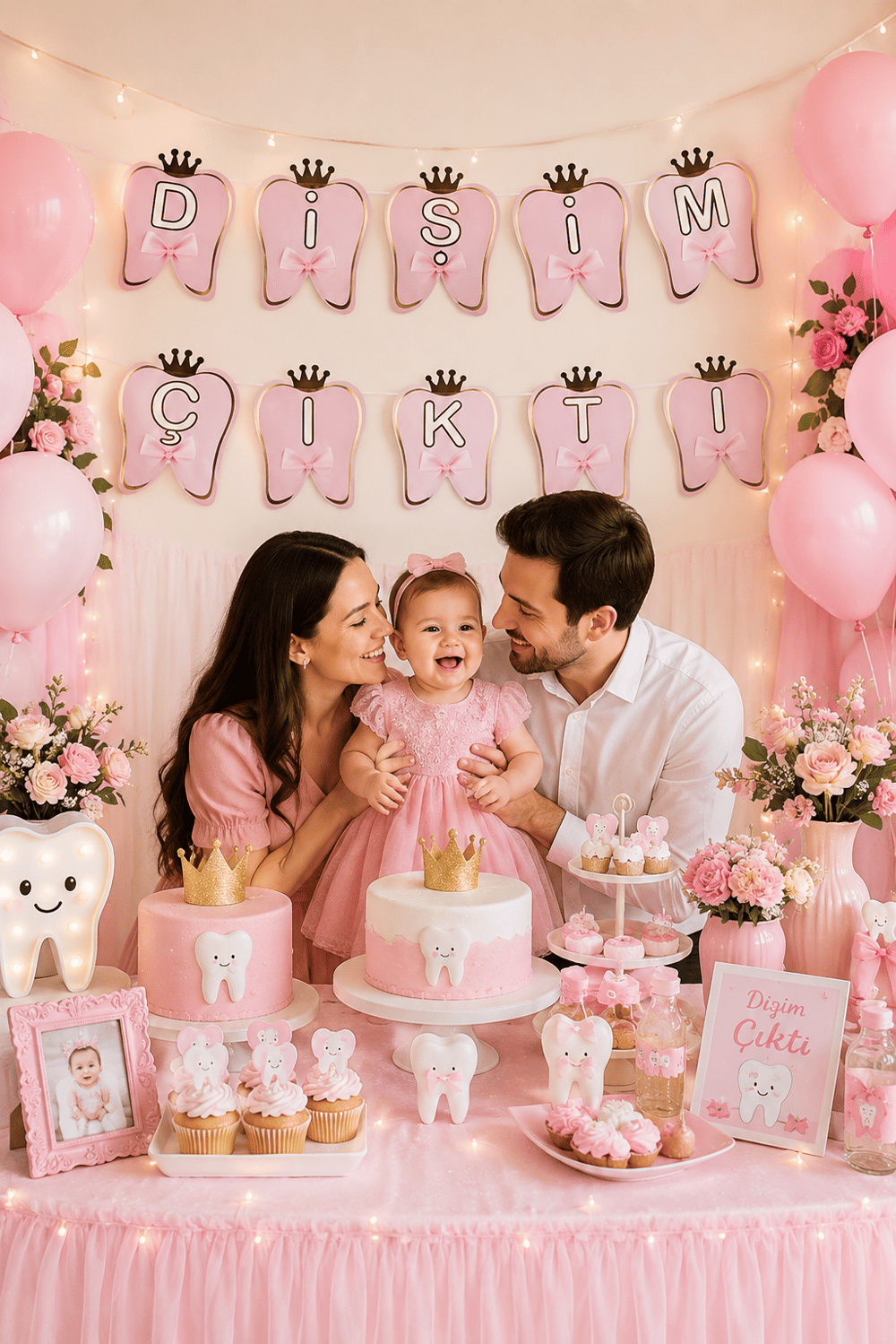 Karton Yazı Lüx Banner Dişim Çıktı Pembe Kız Çocuk Diş Buğdayı