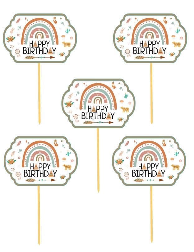 Konuşma balonu 5li Set Happy Birthday Yazılı Retro Doğa ve Hayvan Desenleri 17X12cm Doğum Günü Aksesuarı