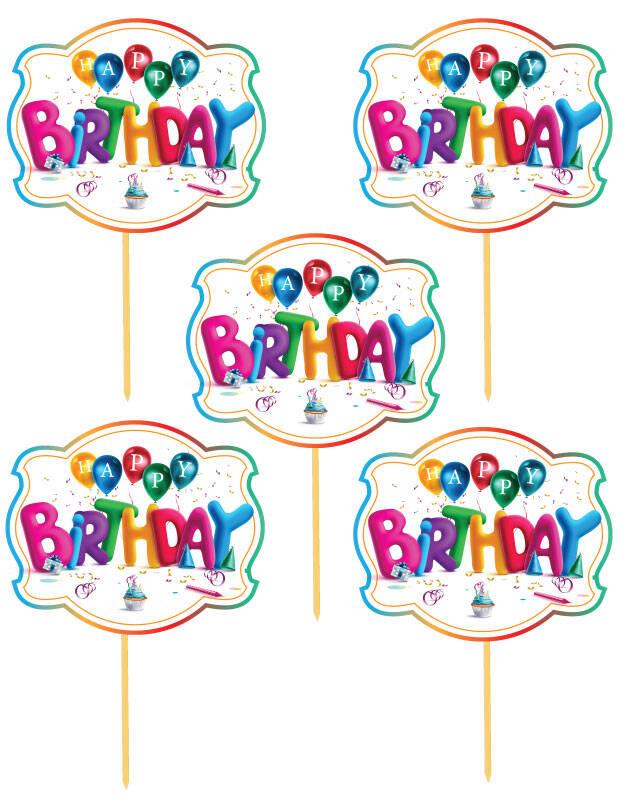 Konuşma balonu 5li Set Happy Birthday Yazılı Renkli Balon temalı 17X12cm Doğum Günü Aksesuarı   