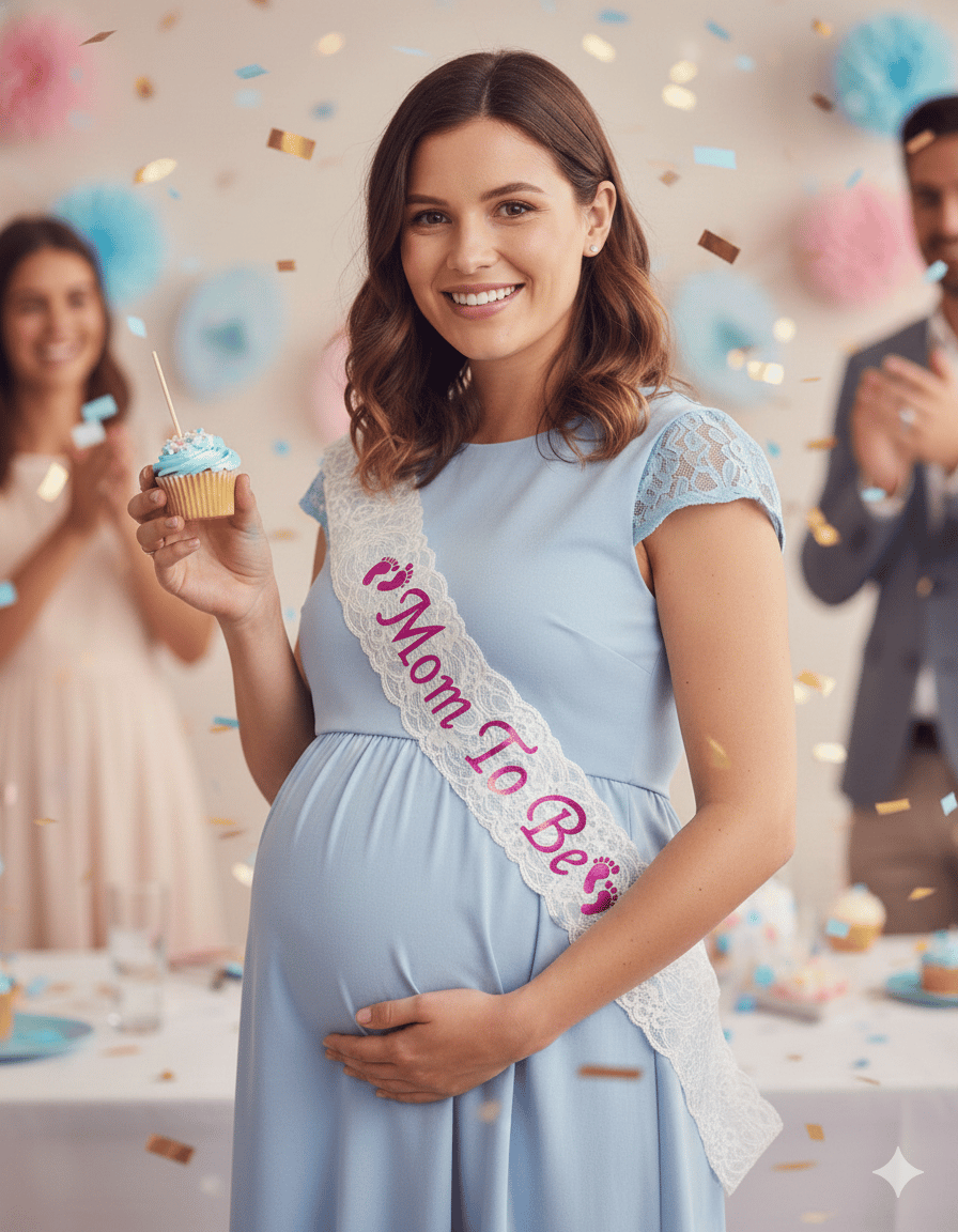 Kuşak Dantelli Mom To Be Anne ol.beyaz üstü fuşya