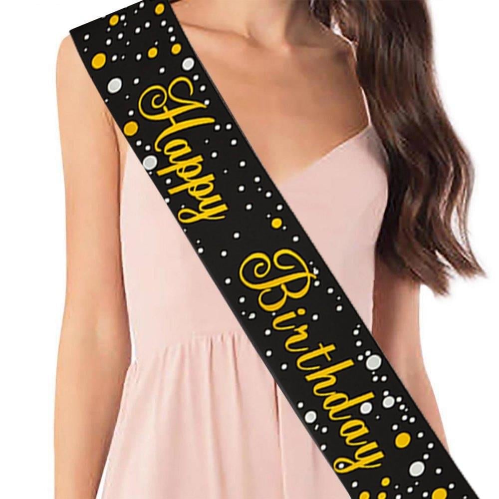 Kuşak Happy birthday sihah üstü gold varaklı 10*168 cm varaklı doğum günü kuşağı