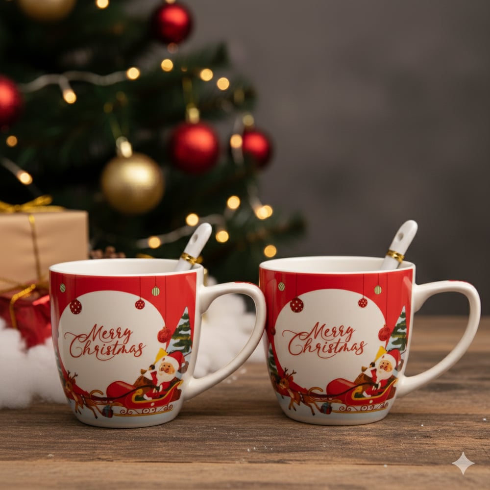 Kutulu Noel Babalı Kupa Çiftli Kaşıklı Set