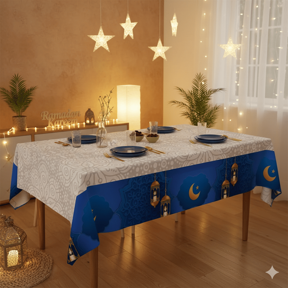 Masa örtüsü 160x220 ETEK UÇU SAKS MAVİ RAMAZAN