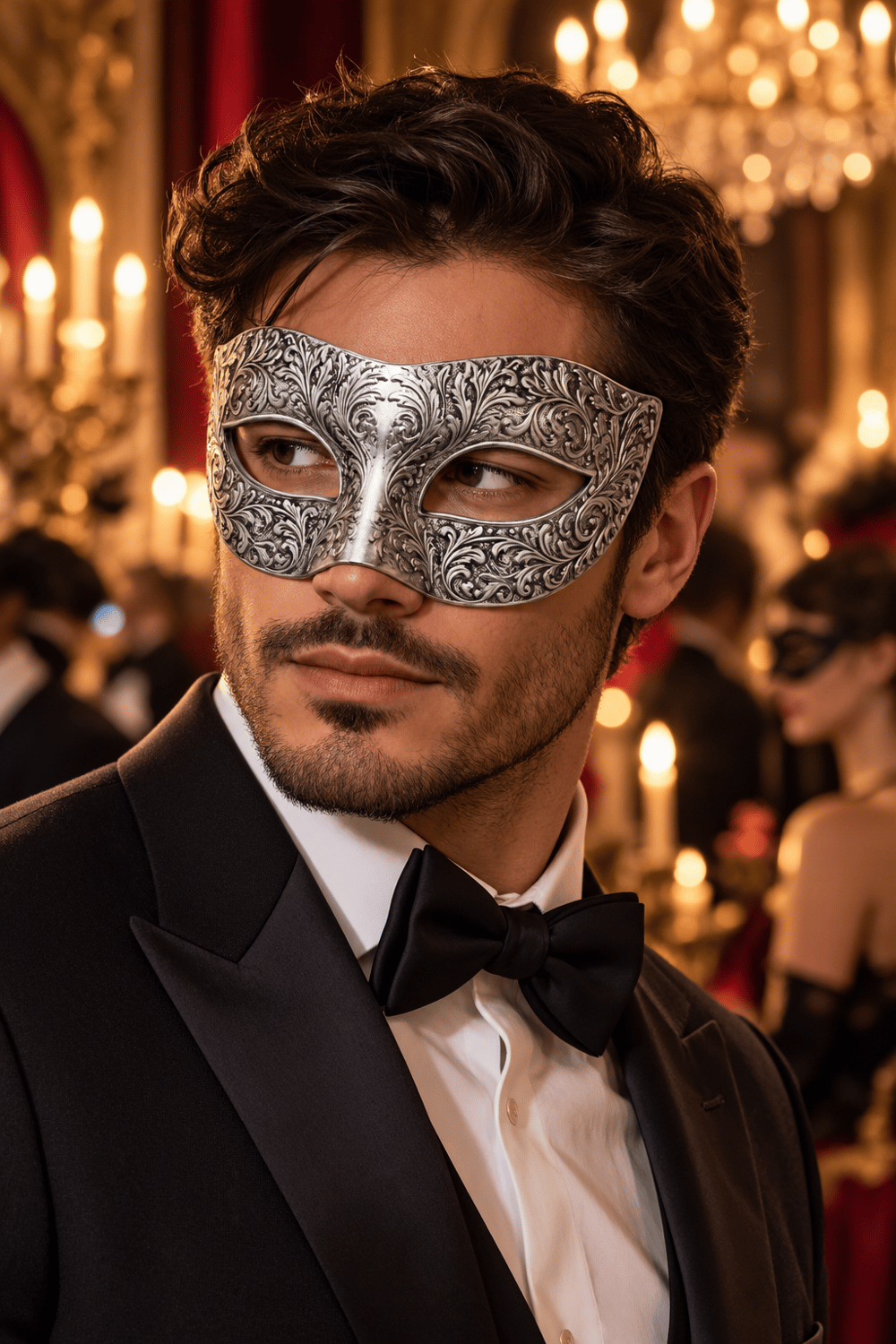 Maske Erkek Parti Maskesi Gümüş Venedik Balo- Halloween Davet Maskesi
