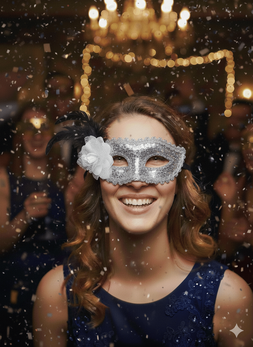 Maske göz çevresi pullu GÜMÜŞ uzun tüylü çiçekli