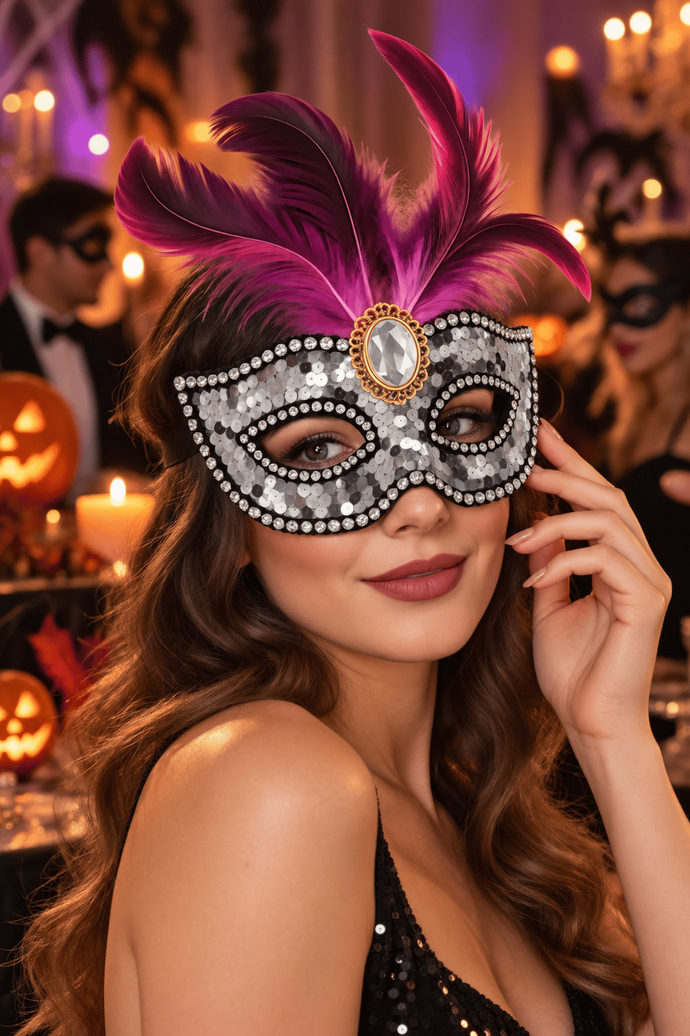 Maske Maske Pullu Tüylü Gümüş Maske Halloween Cadılar Ba-Yılbaşı