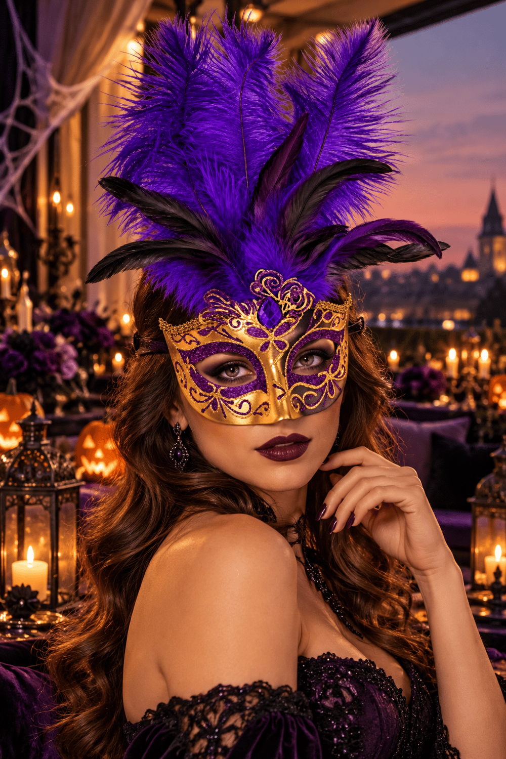 Maske Mor Gold Tüylü Venedik Maskesi Taşlı Simli yılbaşı-halloween parti