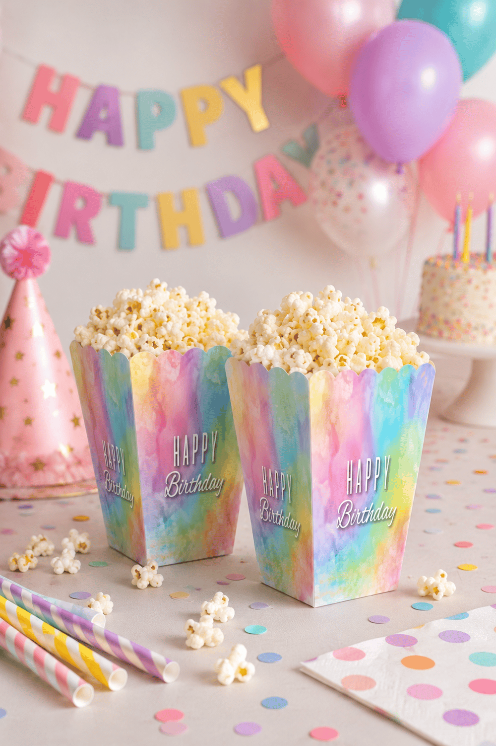 Mısır Kutusu Pop Corn Happy Birthday makaron 8li