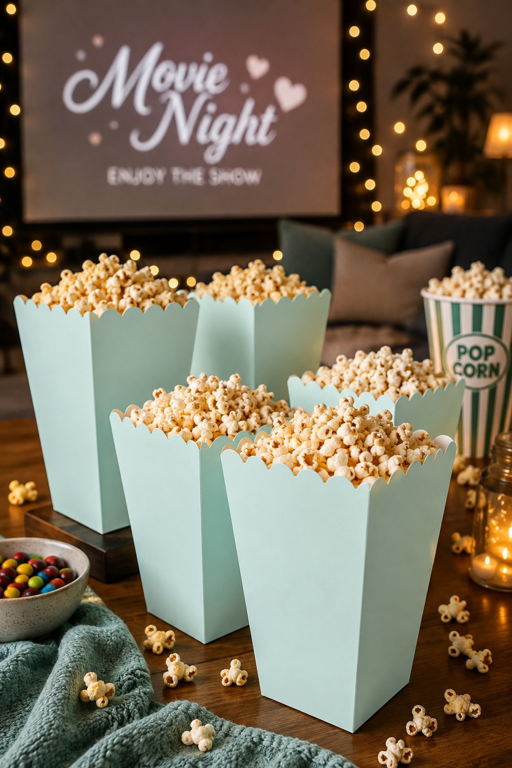 Mısır Kutusu Pop Corn Kutusu Su Yeşili 8'li Doğum Günü Parti Sinema Temalı Patlamış Mısır Kutusu