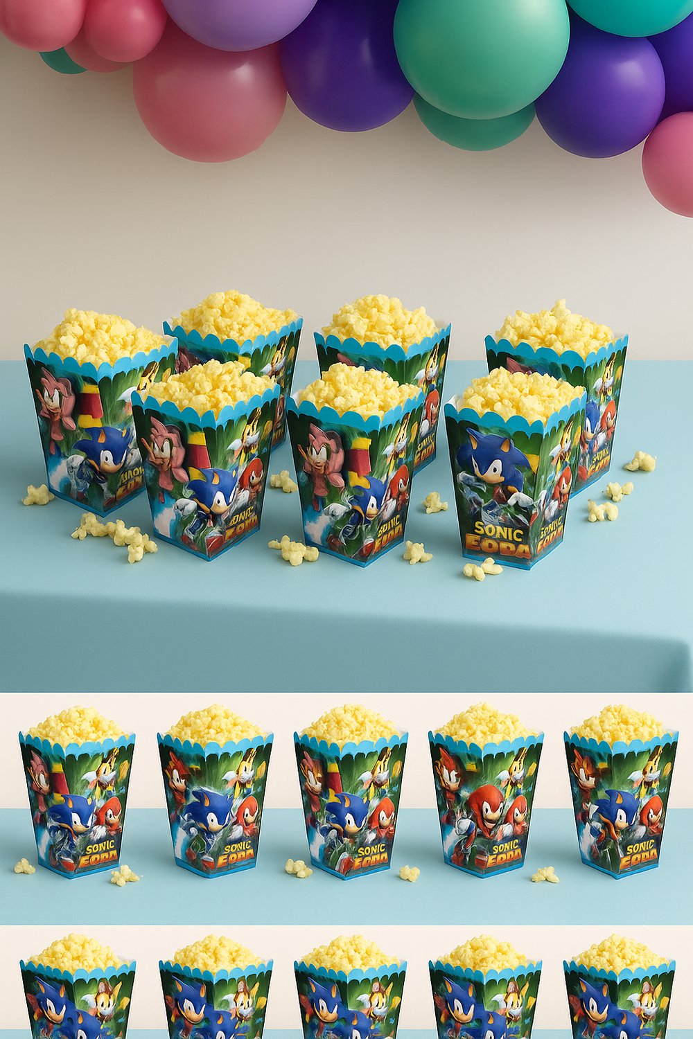 Mısır Pop Corn Kutusu  Sonic Temalı 8 li 8x11,5 cm Parti Malzemesi