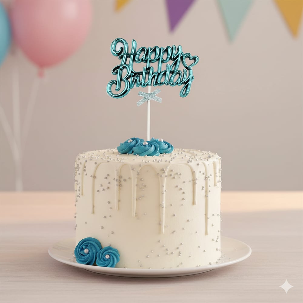 Pasta Süsü KROM Happy Birthday kürdan MAVİ