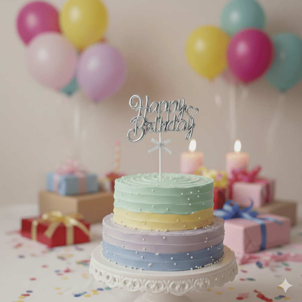 Pasta Süsü KROM Happy Birthday kürdan GÜMÜŞ