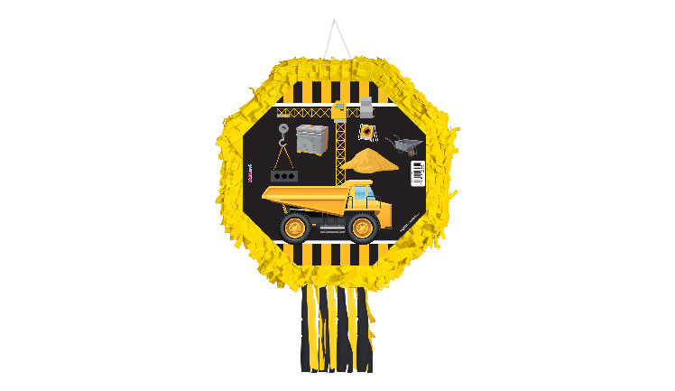 Pinyata İnşaat Araçları Temalı Sarı renk 42cm sopalı püsküllü gerçek patlayan pinyata ahşap sop.püsk