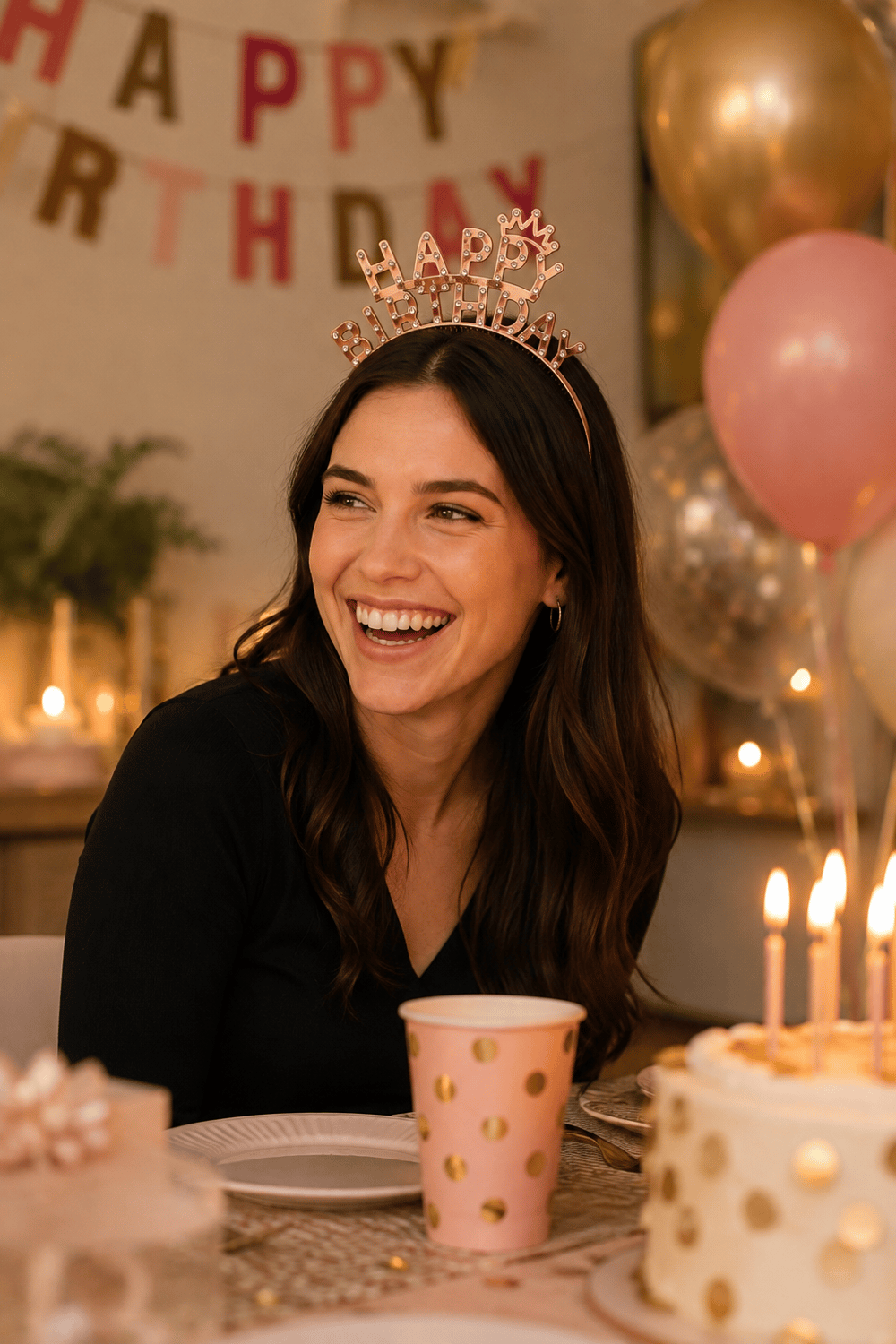 Rose Happy Birthday Taç Taşlı Görünümlü Doğum Günü Parti Aksesuarı