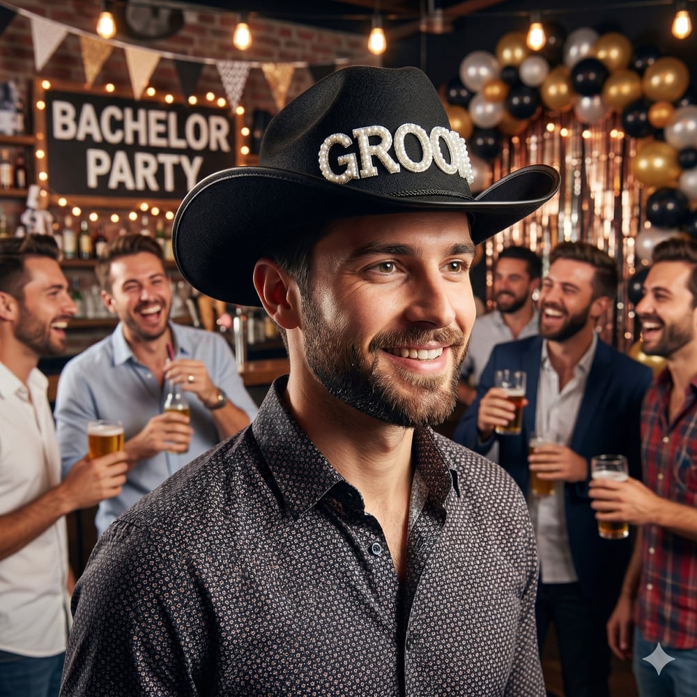 Şapka GROOM SİYAH Taşlı u şerif kovboy şapkası
