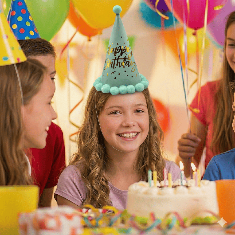 Şapka Ponponlu MAKARON YEŞİL happy birthd 25cm