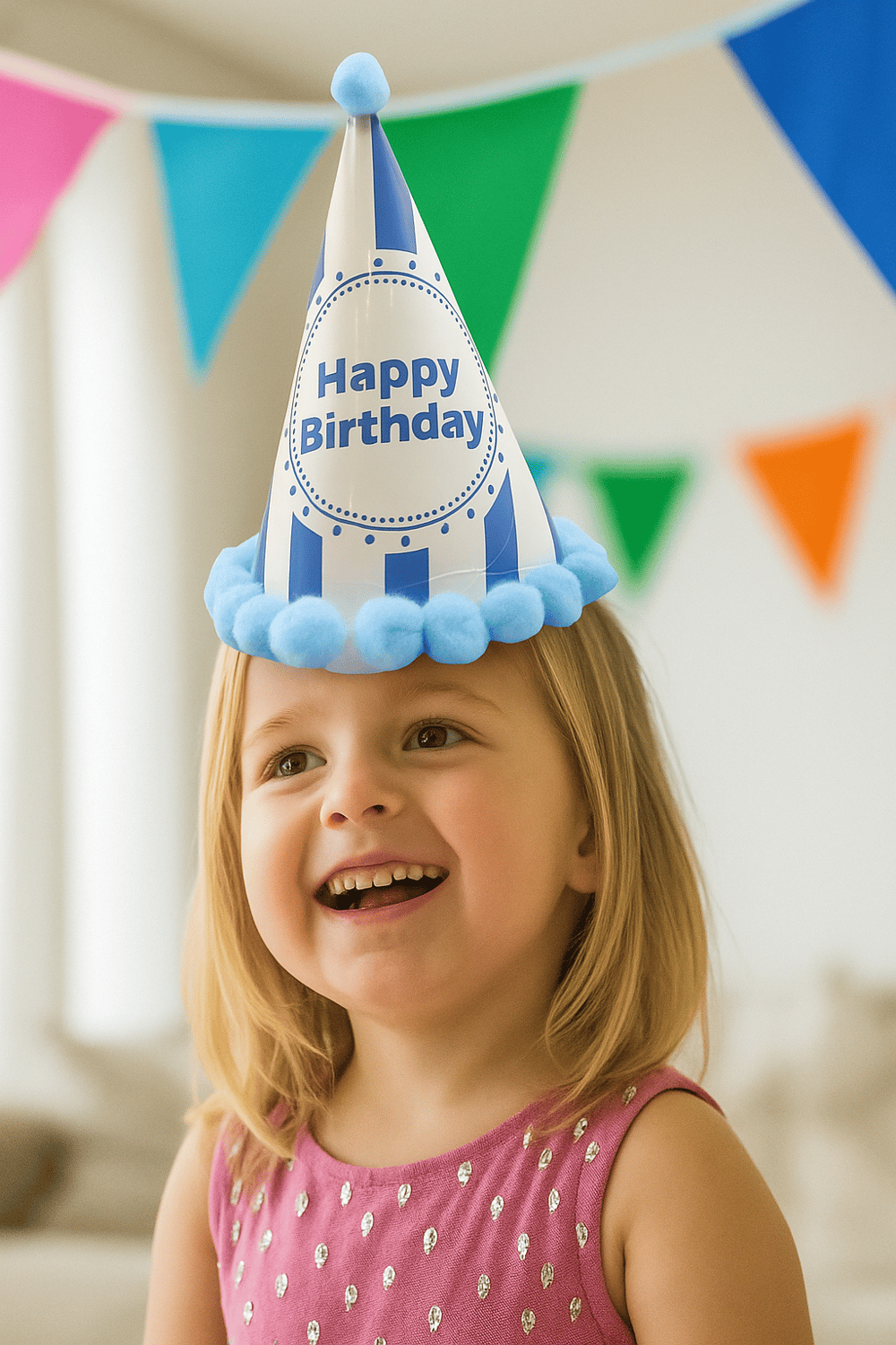 Şapka Ponponlu MAVİ çizgili happy birthday 20cm