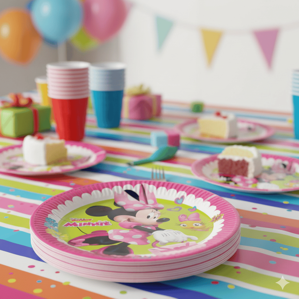 Tabak Minnie  Mouse Cafe 23 Cm 8li Paket orjinal lisanslı doğum günü tabağı                         