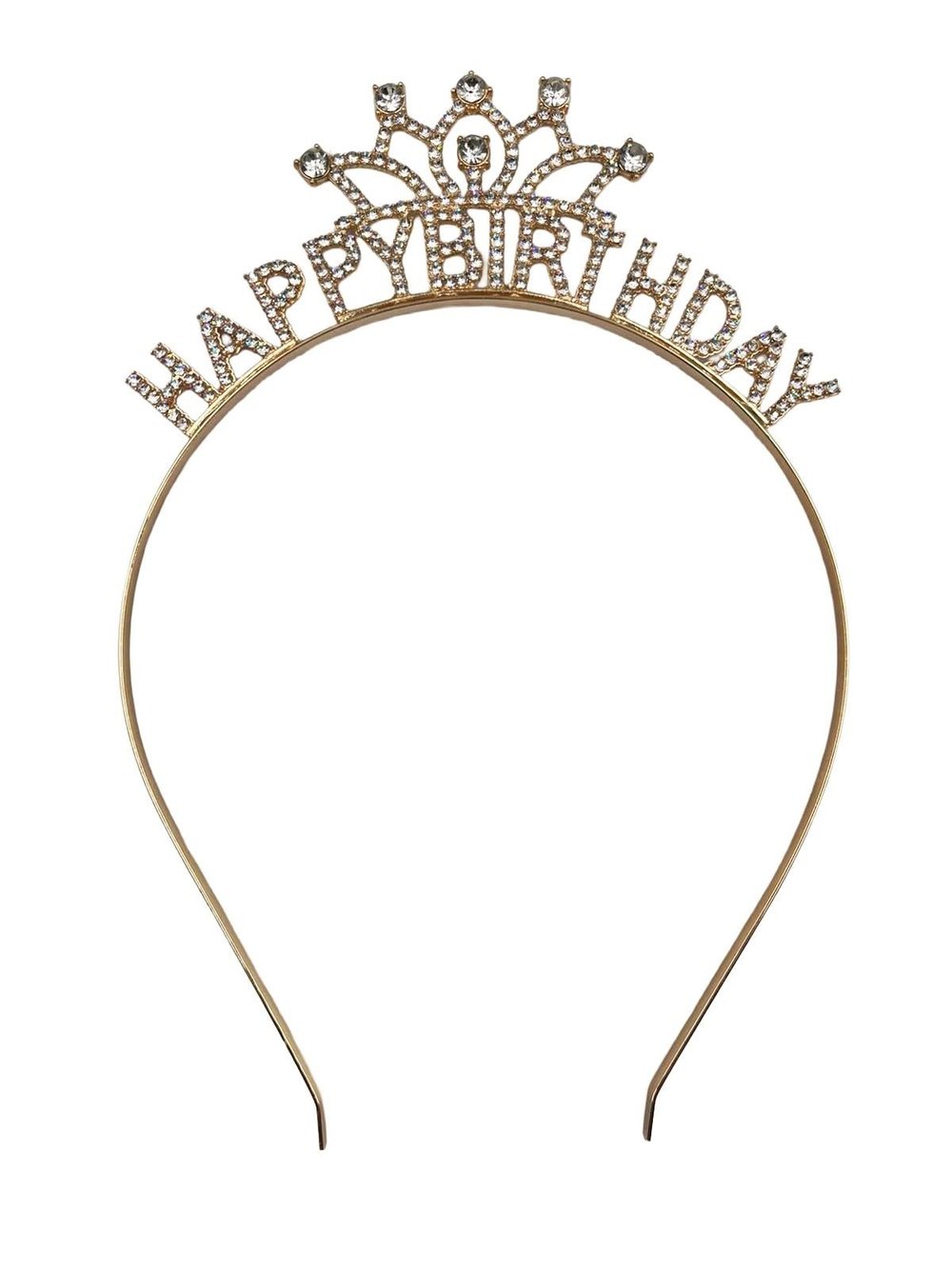Taç Metal Taşlı Happy Birthday Taç görselli İşlemeli Altın renkli  doğum günü tacı