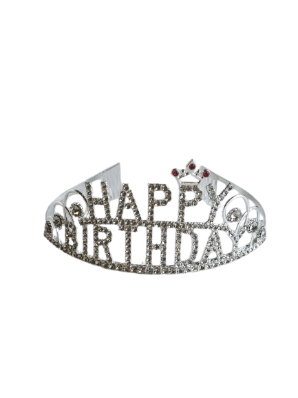 Taç Metal Taşlı Happy Birthday Yazılı Gümüş renk Yıldızlı Lüks geçmeli parti tacı