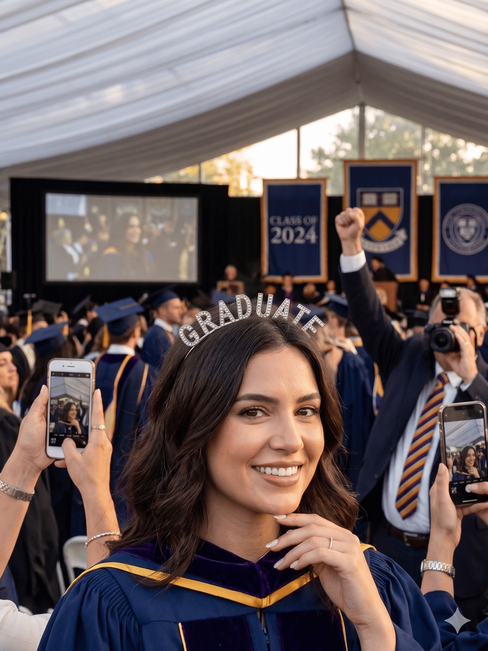 Taç metal taşlı  lüks mezuniyet graduate gümüş