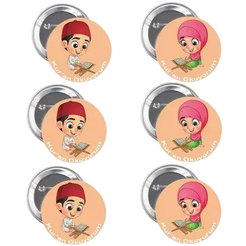 Yaka çanta rozeti Kuran Okuyorum 6lı paket Kız Erkek Karışık Rozet 6 lı Paket Dini Kutlamalar Mevlütler