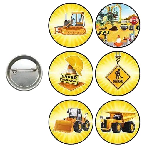 Yaka veya çantaya takılan metal rozeti İnşaat Temalı 6lı paket Pinyata İçi Doğum Günü Hediyesi