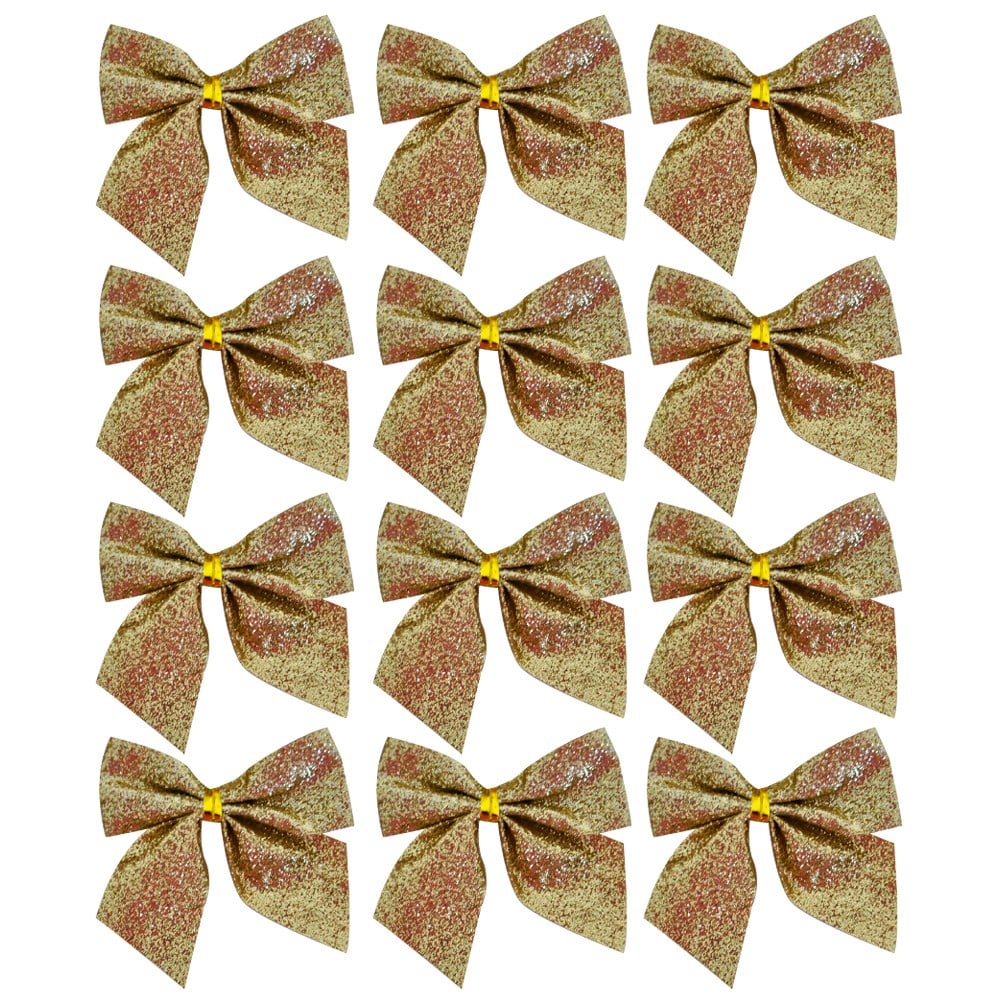 Yılbaşı Ağaç süsü 4 cm 12li simli fiyonk altın