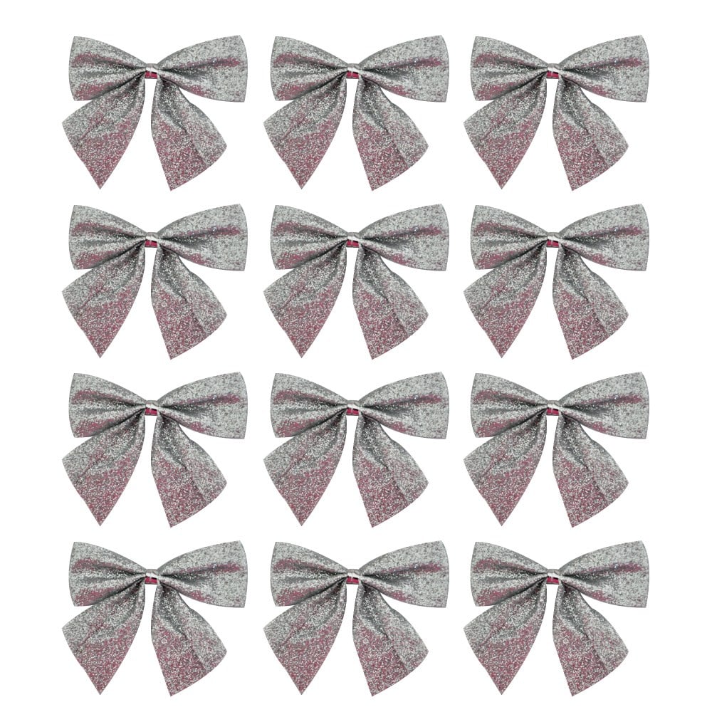 Yılbaşı Ağaç süsü 4 cm 12li simli fiyonk gümüş