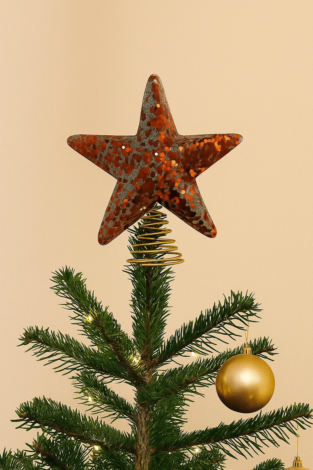 Yılbaşı Ağaç Tepelik 15cm BRONZ pullu yaylı yıldız